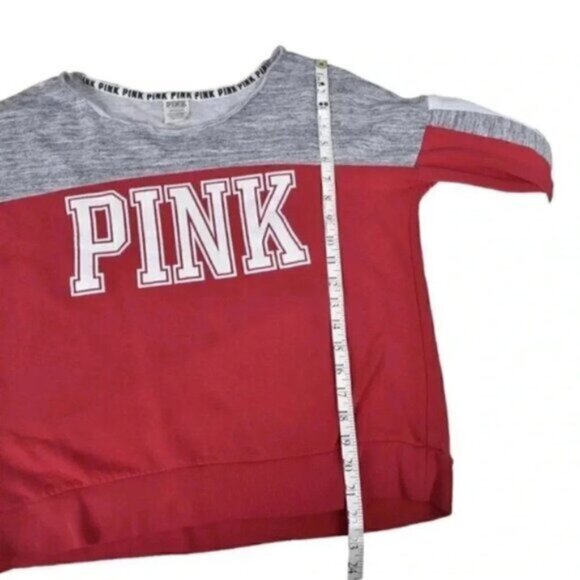 Victorias Secret PINK Pullover Sweatshirt Red Gray White Size Small - Picture 5 of 7